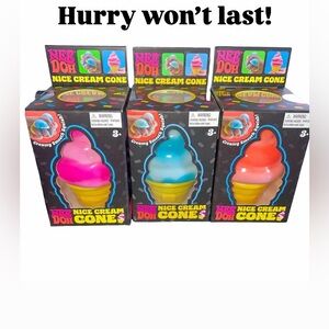 LOT of 3 NeeDoh Nice Cream Cones Pink, Blue & Orange BRAND NEW